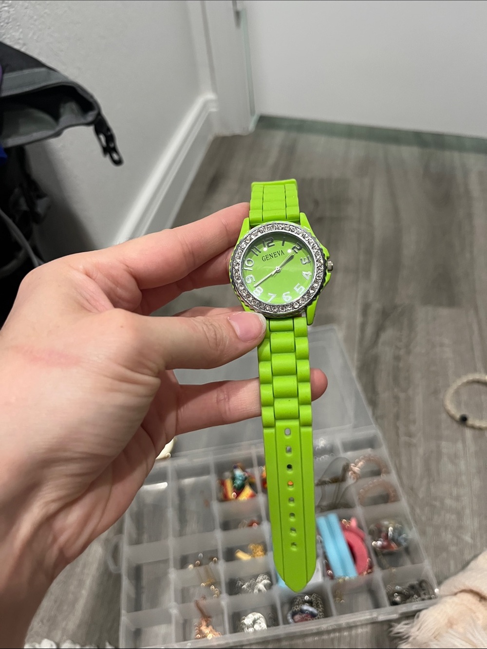 Geneva Neon Green Silicone Watch with Rhinestone Accent